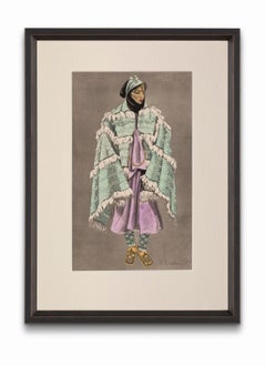 Vintage "Woman of the Aït MGuild" from "Costumes of Morocco", Gouache on Paper