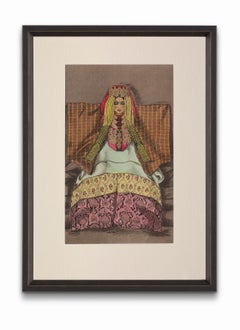 Vintage "Woman of the Imerrhane" from "Costumes of Morocco", Gouache on Paper