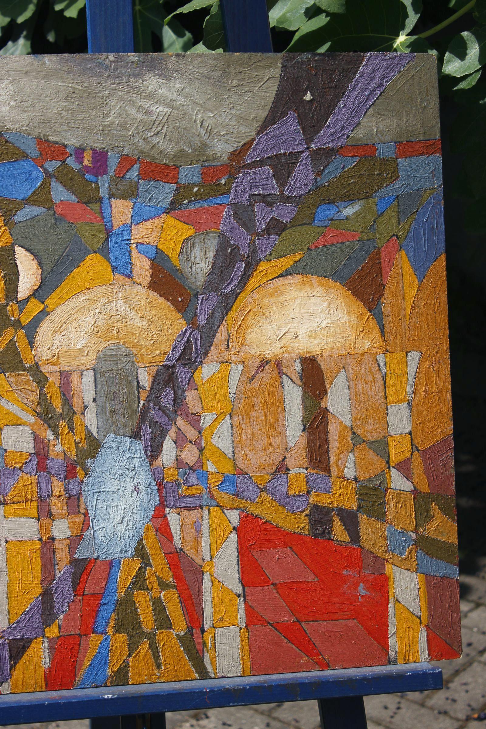 Jean Besnard (1922-2007) Abstraktes Gemälde Öl auf Tafel, Frankreich 1981 (Postmoderne) im Angebot