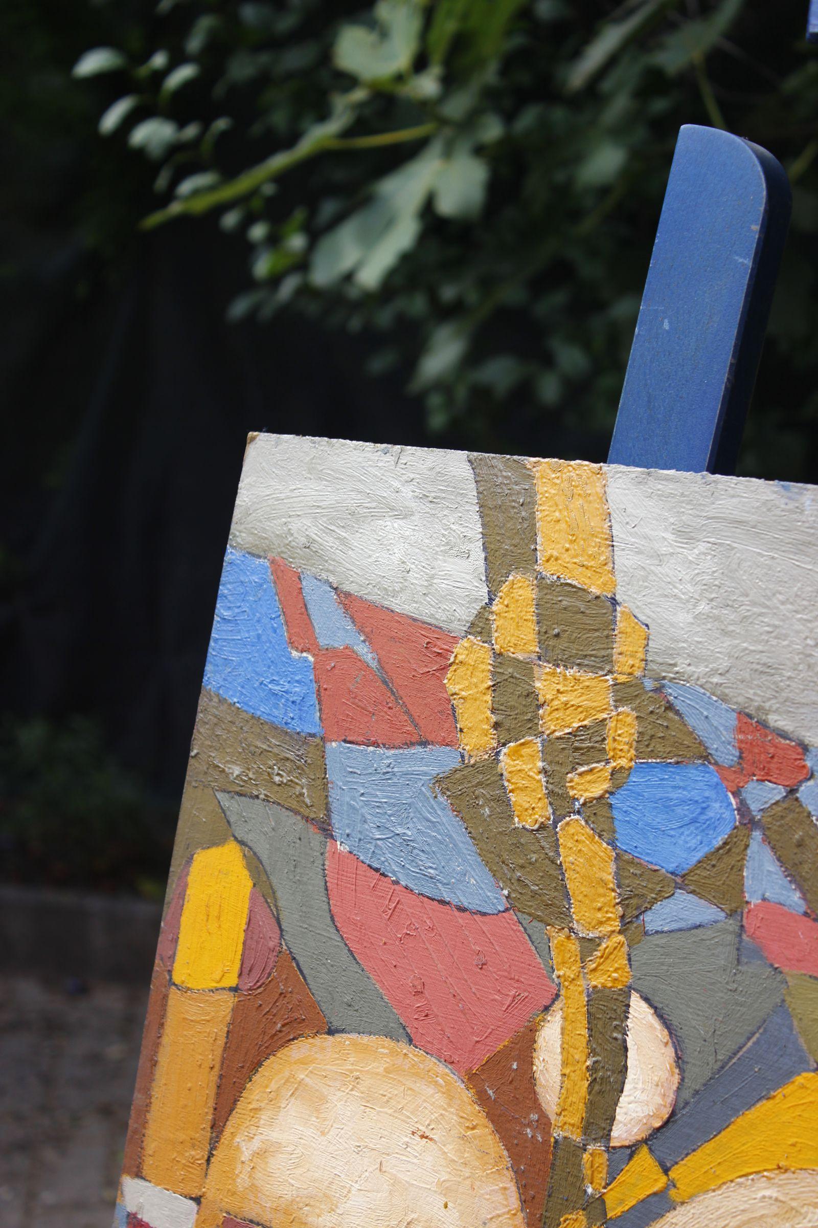 Jean Besnard (1922-2007) Abstraktes Gemälde Öl auf Tafel, Frankreich 1981 (Farbe) im Angebot