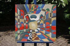 Jean Besnard (1922-2007) Pintura abstracta óleo sobre tabla, Francia 1983