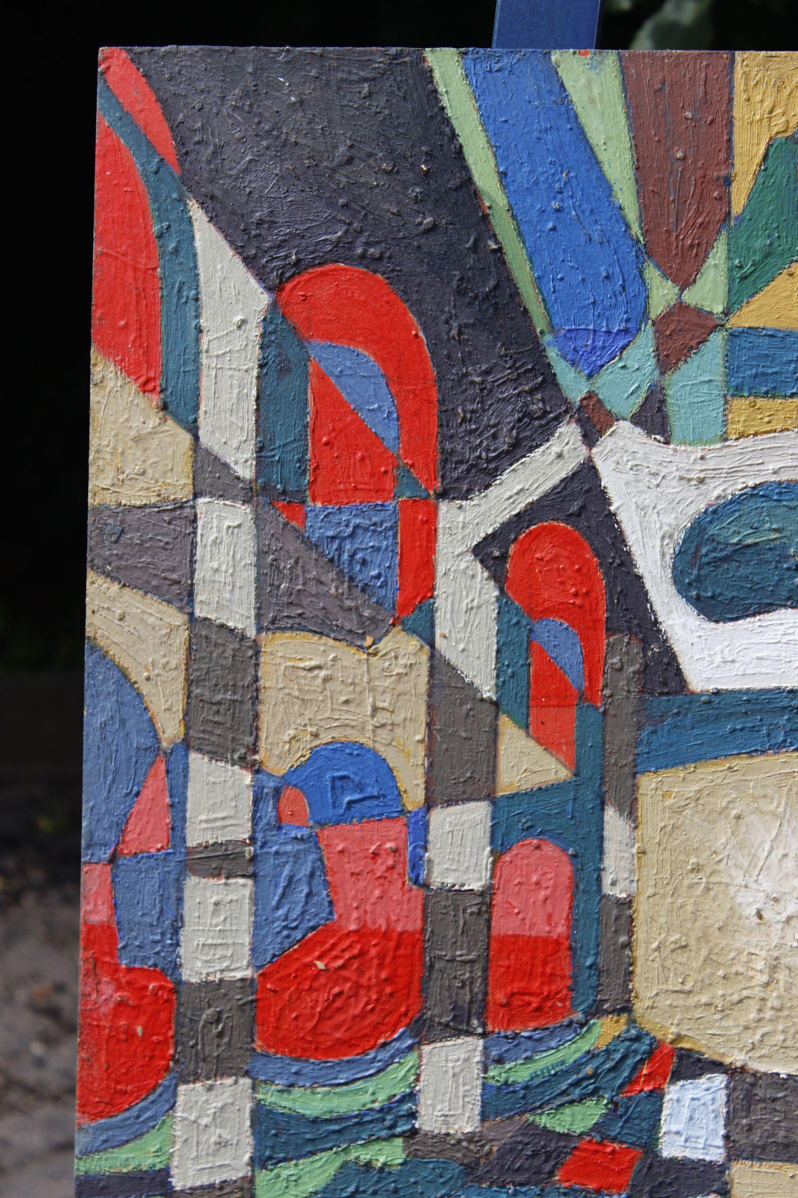 Jean Besnard (1922-2007) Abstraktes Gemälde Öl auf Tafel, Frankreich 1983 (Postmoderne) im Angebot