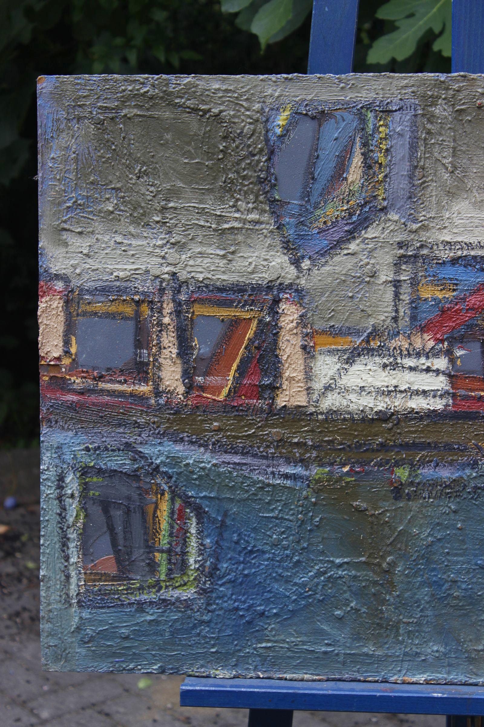 Postmoderne Jean Besnard (1922-2007) Peinture constructiviste huile sur panneau, France 1972 en vente