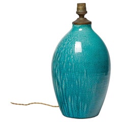 Jean Besnard 20th art deco blue ceramic table lamp circa 1940 32 cm