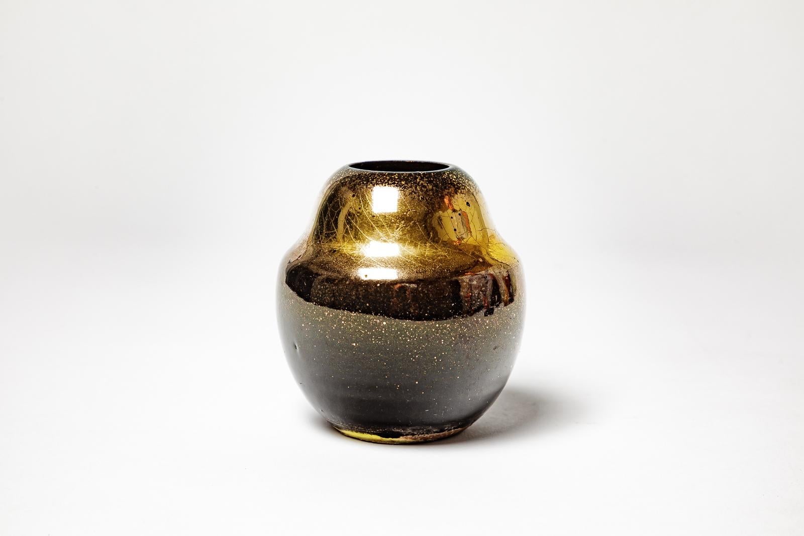 Mid-Century Modern Jean Besnard 20e siècle 1930 vase art déco en céramique noir et or 10 cm en vente