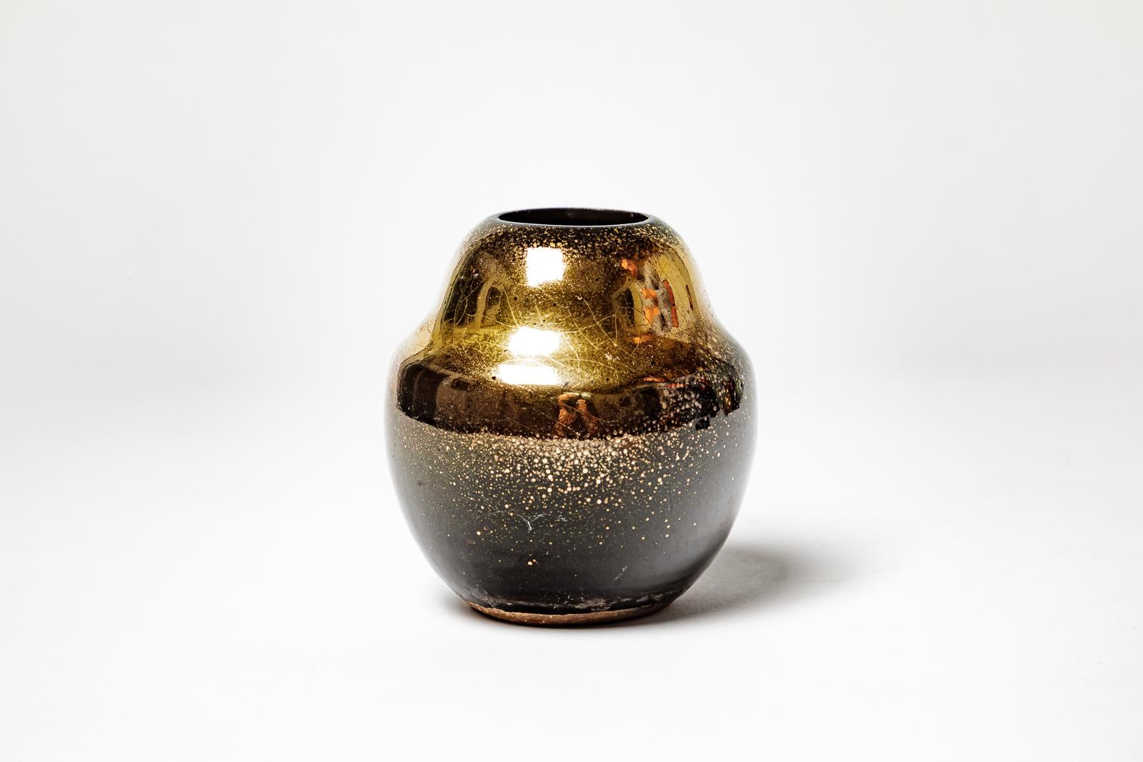 Français Jean Besnard 20e siècle 1930 vase art déco en céramique noir et or 10 cm en vente