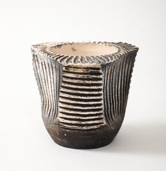 Vase en grès brun et blanc de Jean Besnard, 1934, signé : 'JB'