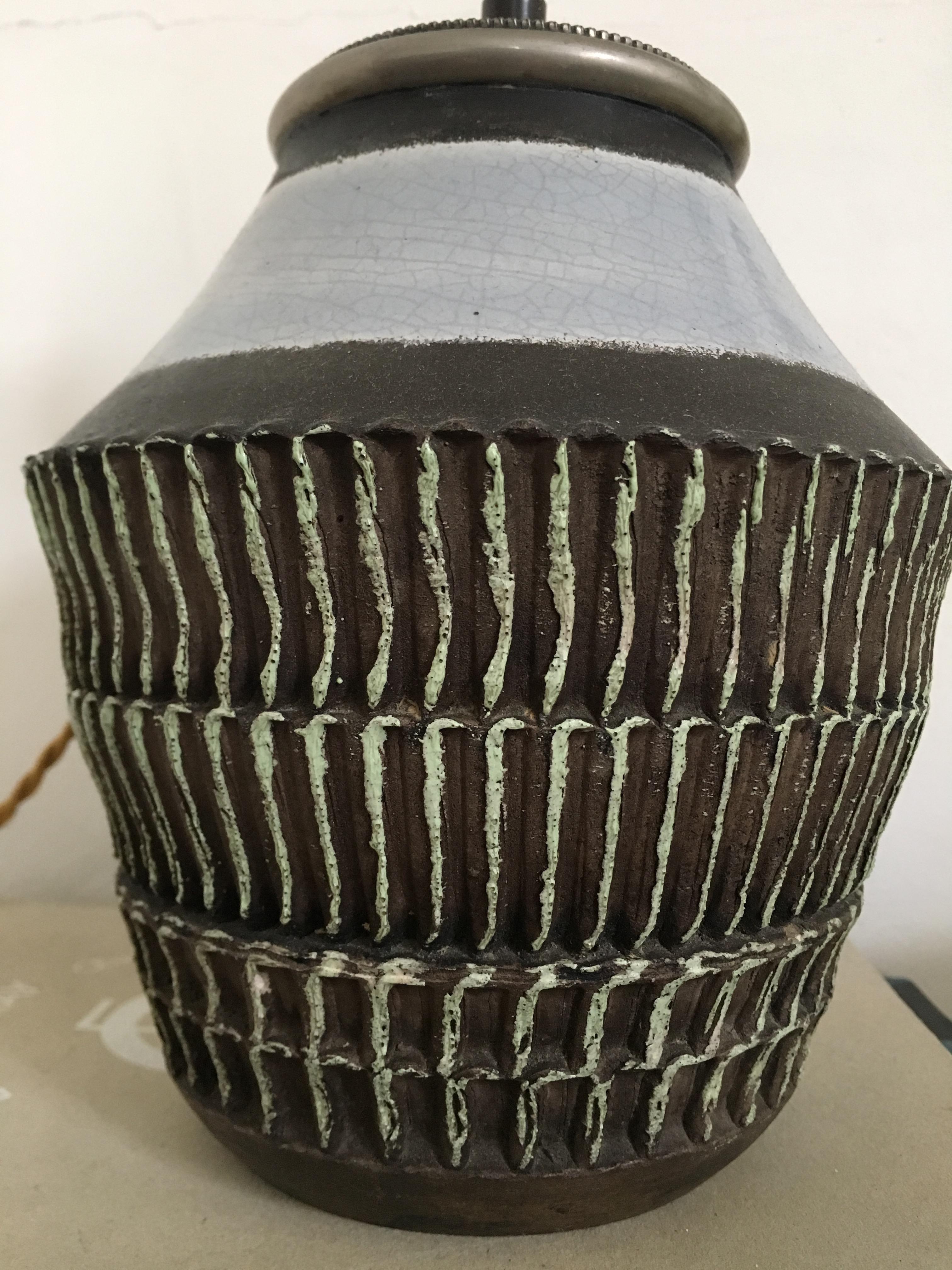 Enameled Jean Besnard Ceramic Table Lamp, 1930s For Sale