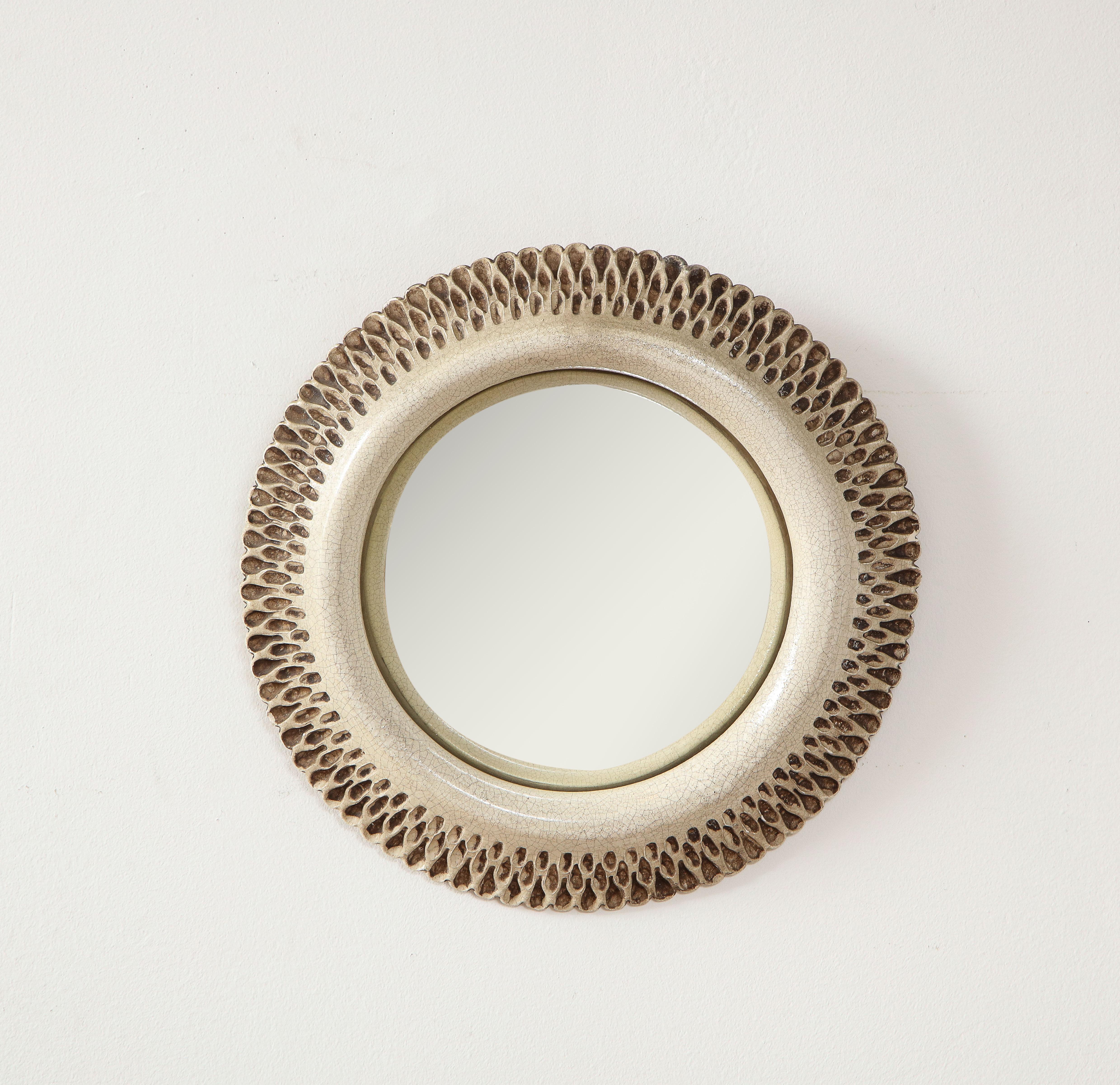 Jean Besnard convex mirror, France, c. 1930-40's
Ceramic
Measure: Diameter 11.75 in.