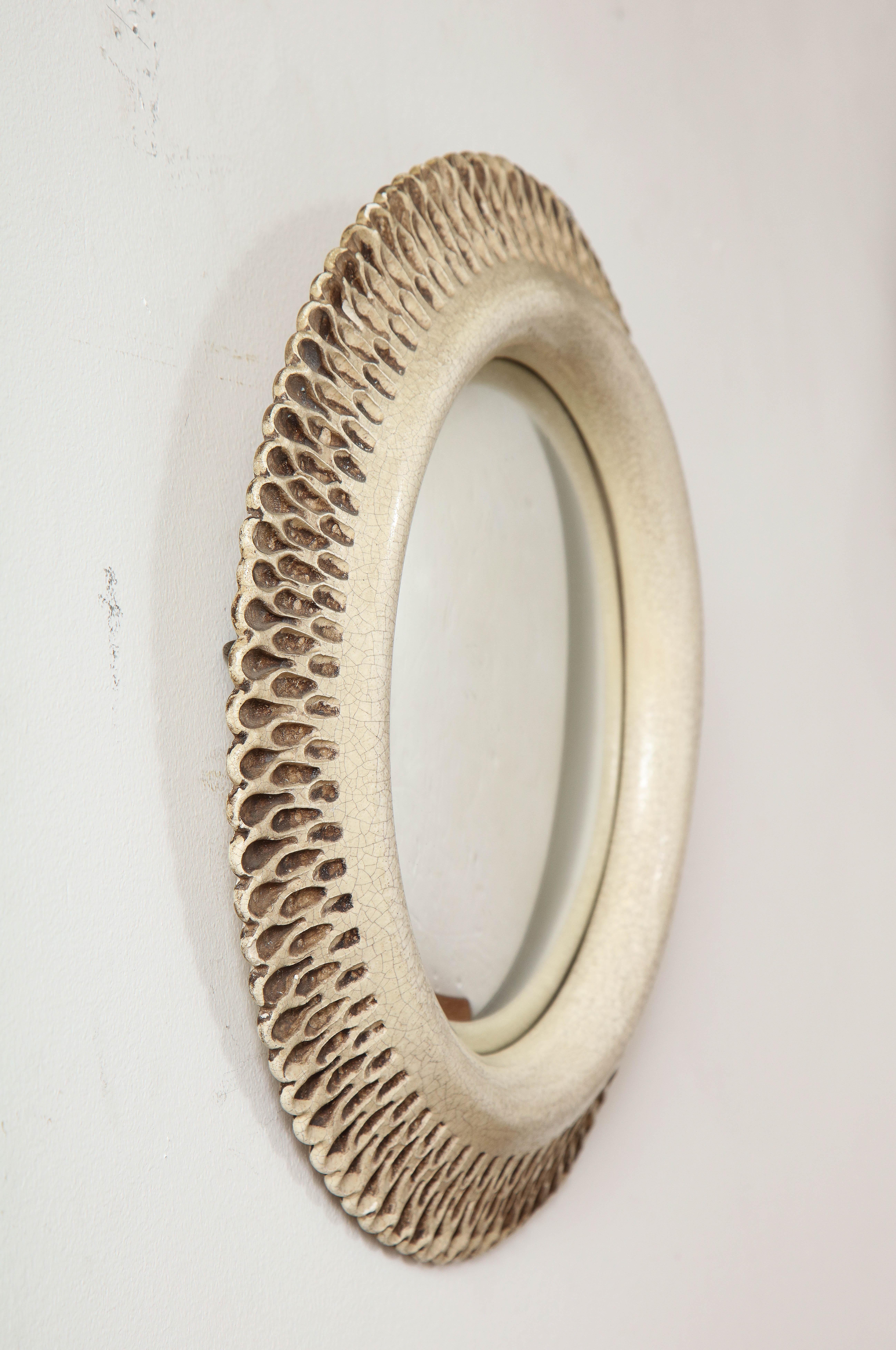 Ceramic Jean Besnard Convex Mirror, France, c. 1930-40's
