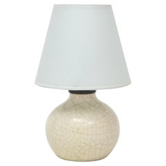 Jean Besnard Crackle Ceramic Small Lamp, Parchment Shade, France, C. 1926 Signed