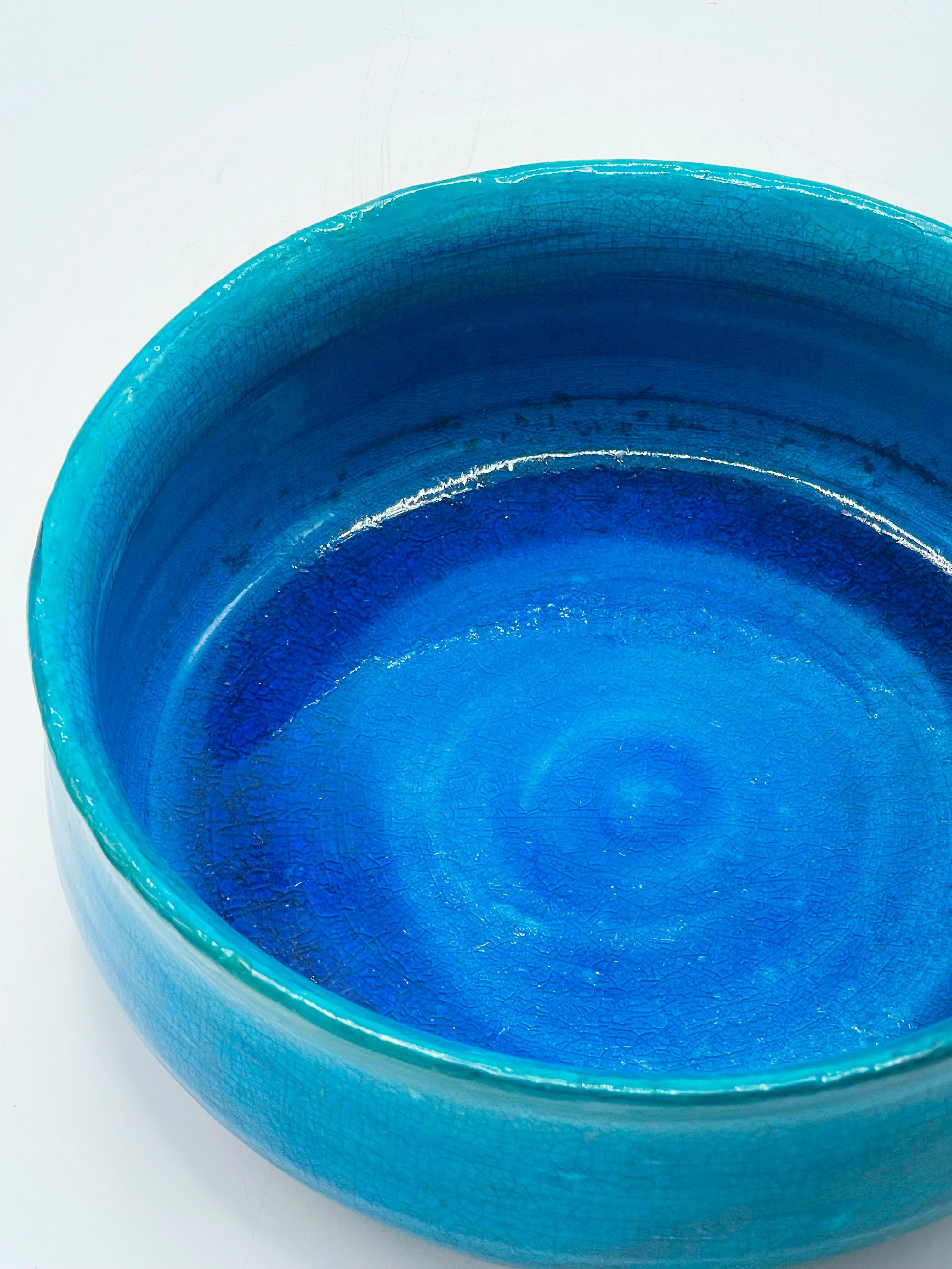 French Jean Besnard Crackled Turquoise Glazed Pottery bowl For Sale