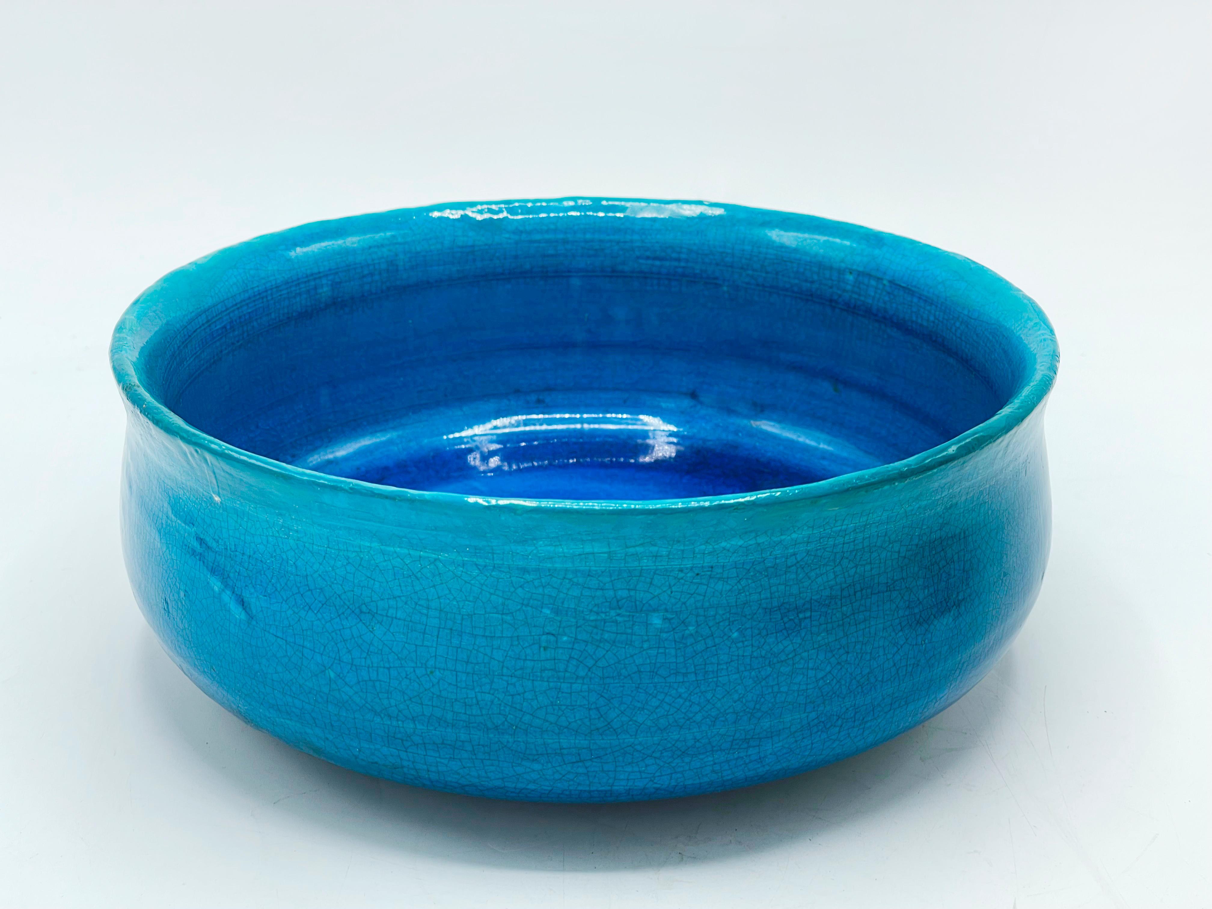 Céramique Bol en poterie émaillée turquoise craquelée Jean Besnard en vente