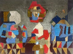 Amazing Mid 20th Century Cubist Abstract Cubist Oil Painting Listed Artist