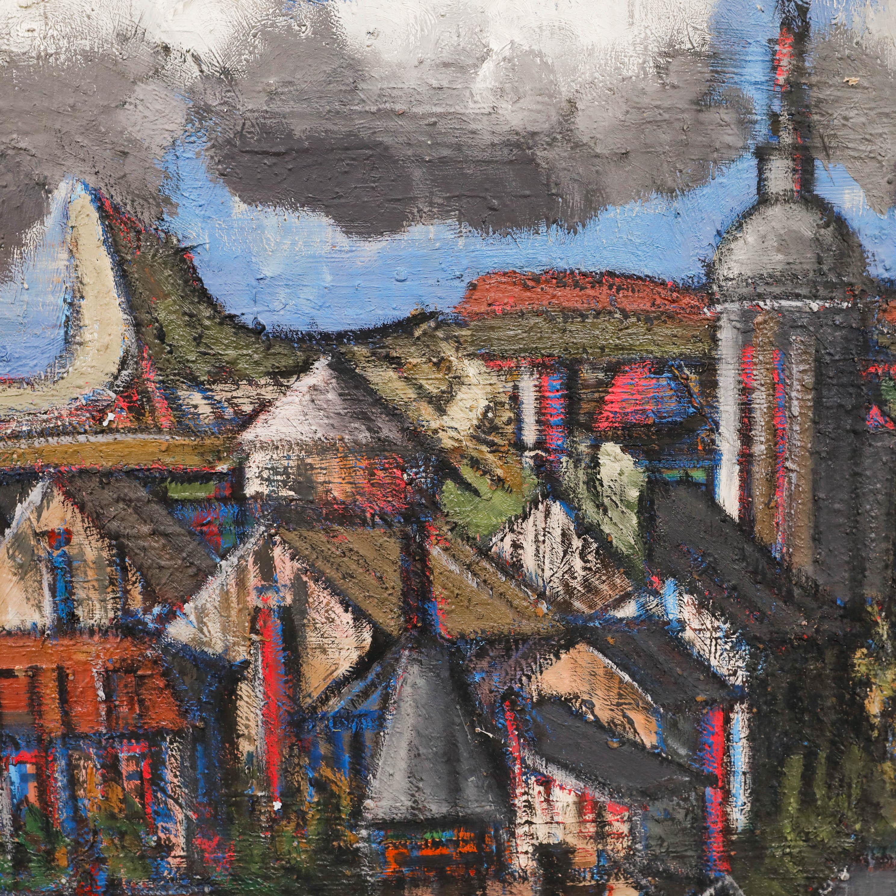 Jean Besnard (1922-2007) - ca. 1970 Ölgemälde, Ansicht der Stadt im Angebot 2
