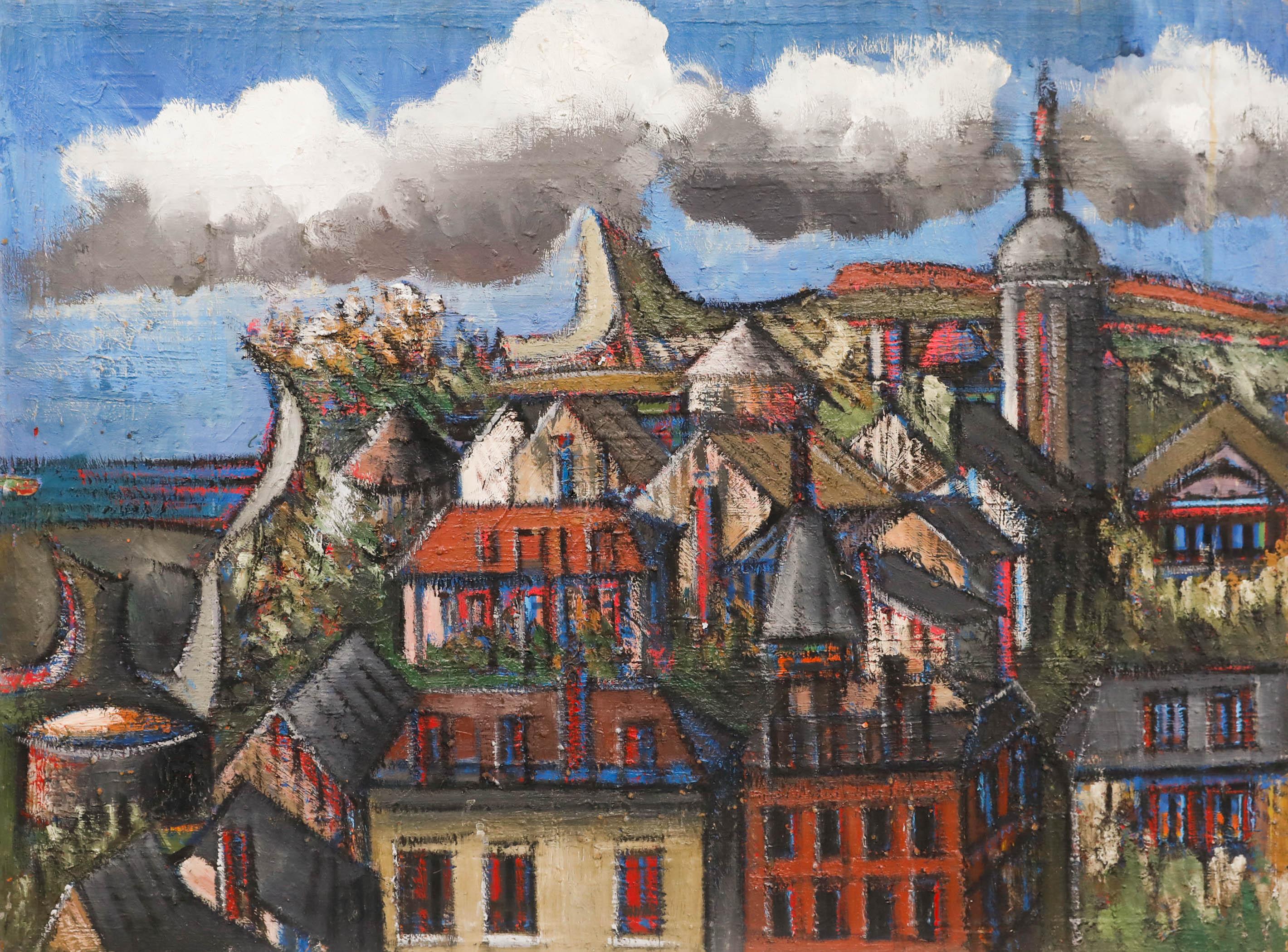 Jean Besnard (1922-2007) - ca. 1970 Ölgemälde, Ansicht der Stadt im Angebot 3