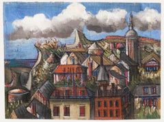 Jean Besnard (1922-2007) - vers 1970 Huile, vue de la ville