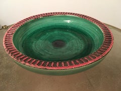 Jean Besnard Signed Green Crackle and Pink Ceramic Bowl, France, 1930s