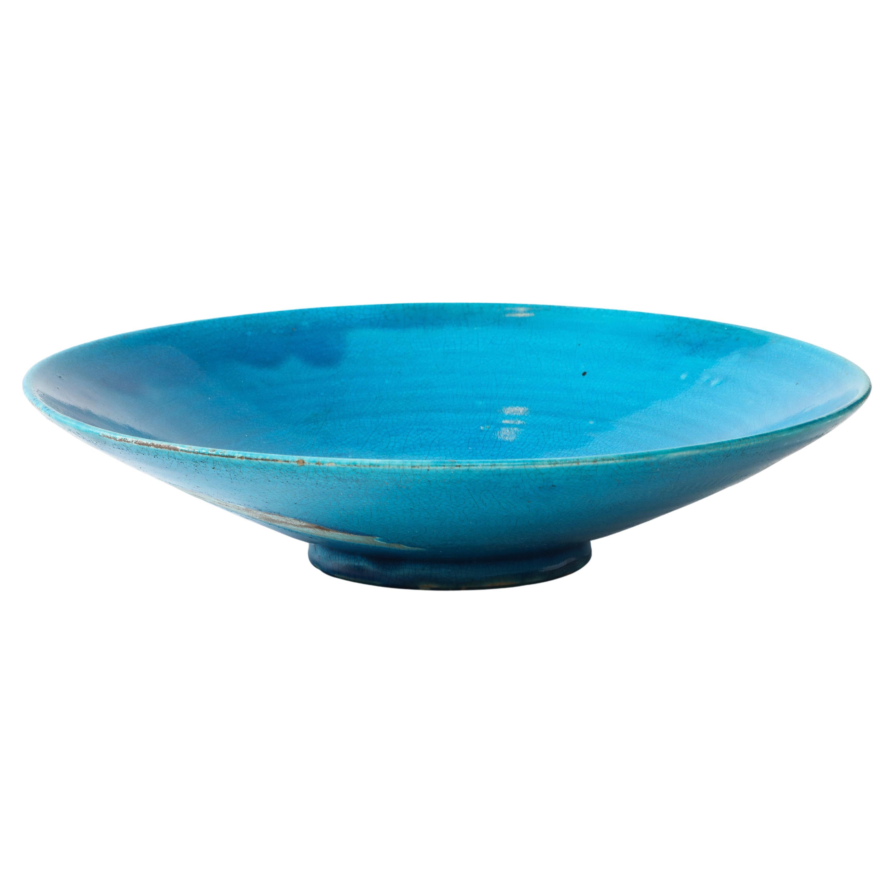 Jean Besnard Turquoise Ceramic Low Dish/Bowl, France, 1930’s