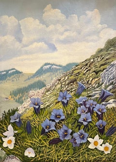 "Viole di montagna" di Jean Besse - Olio su tela - 39,5x27,5