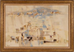 Antique Large French Modern Abstract Neutral Color Signed Framed Oil Painting