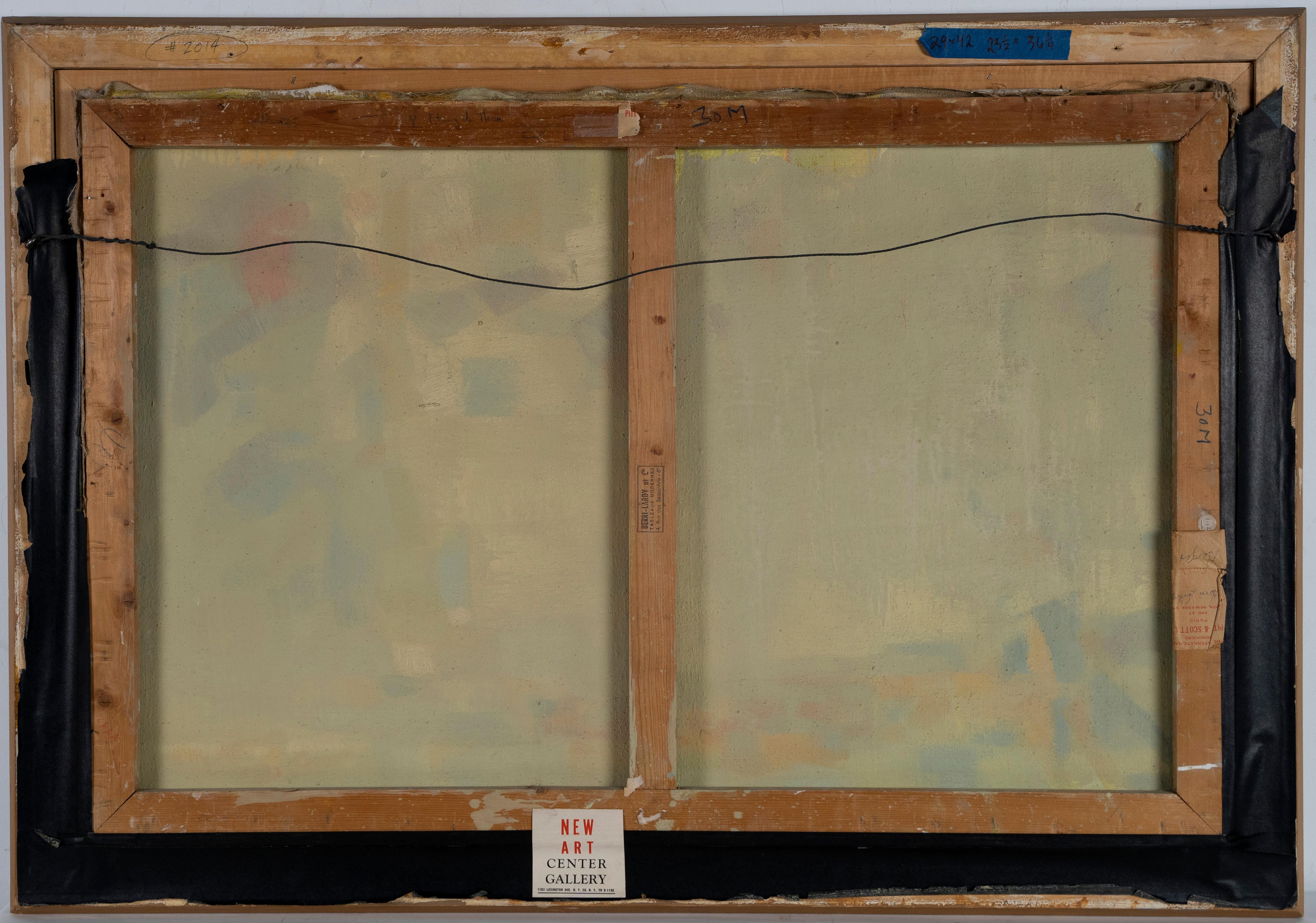 Ancienne peinture à l'huile moderne abstraite française de couleur neutre et signée 1