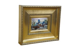 Jean Betourne Limoges Smalto su rame Scena di paesaggio rurale invernale 8"