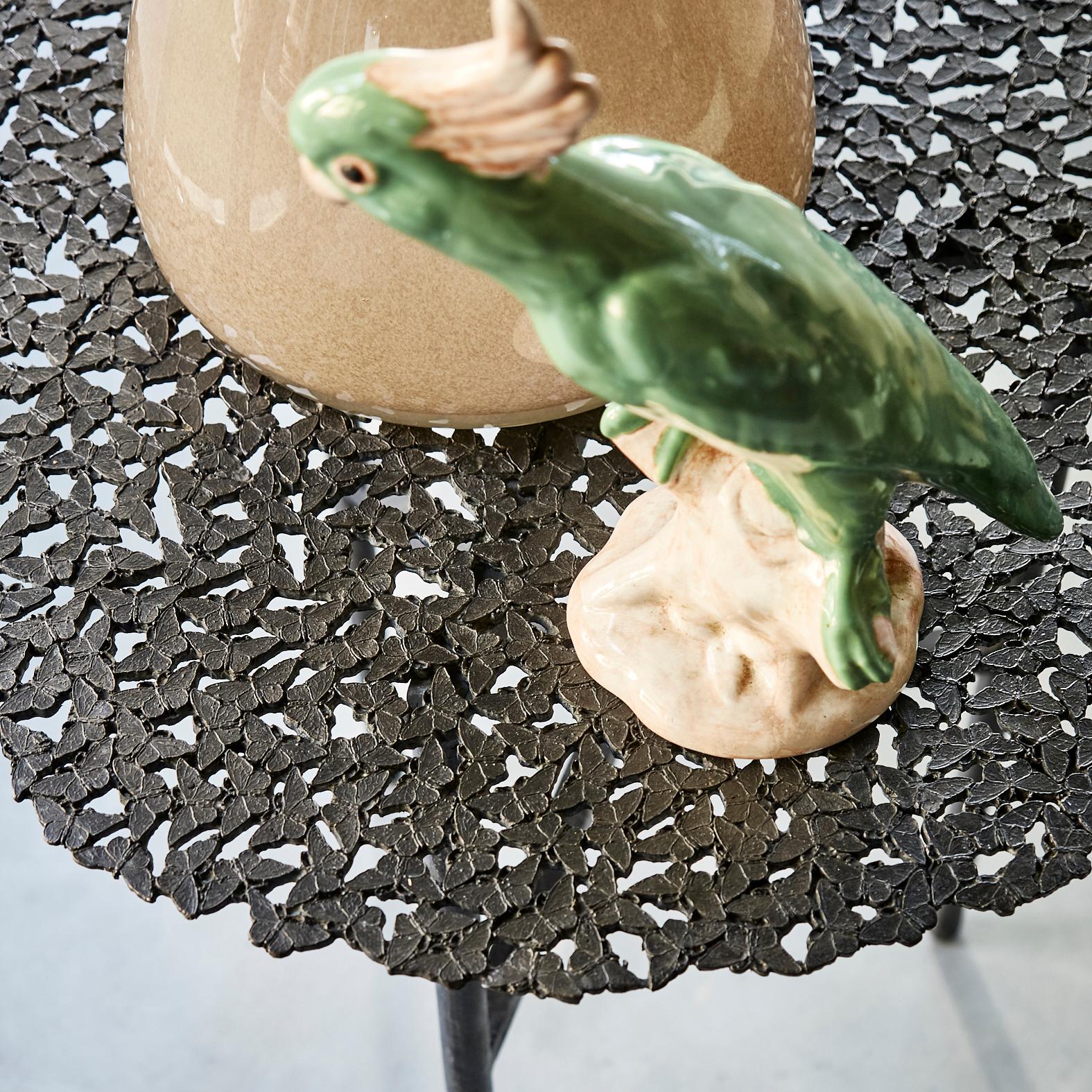 Contemporary Jean Blackened Bronze Lost Wax Cast Butterfly Indoor or Outdoor Side Table For Sale