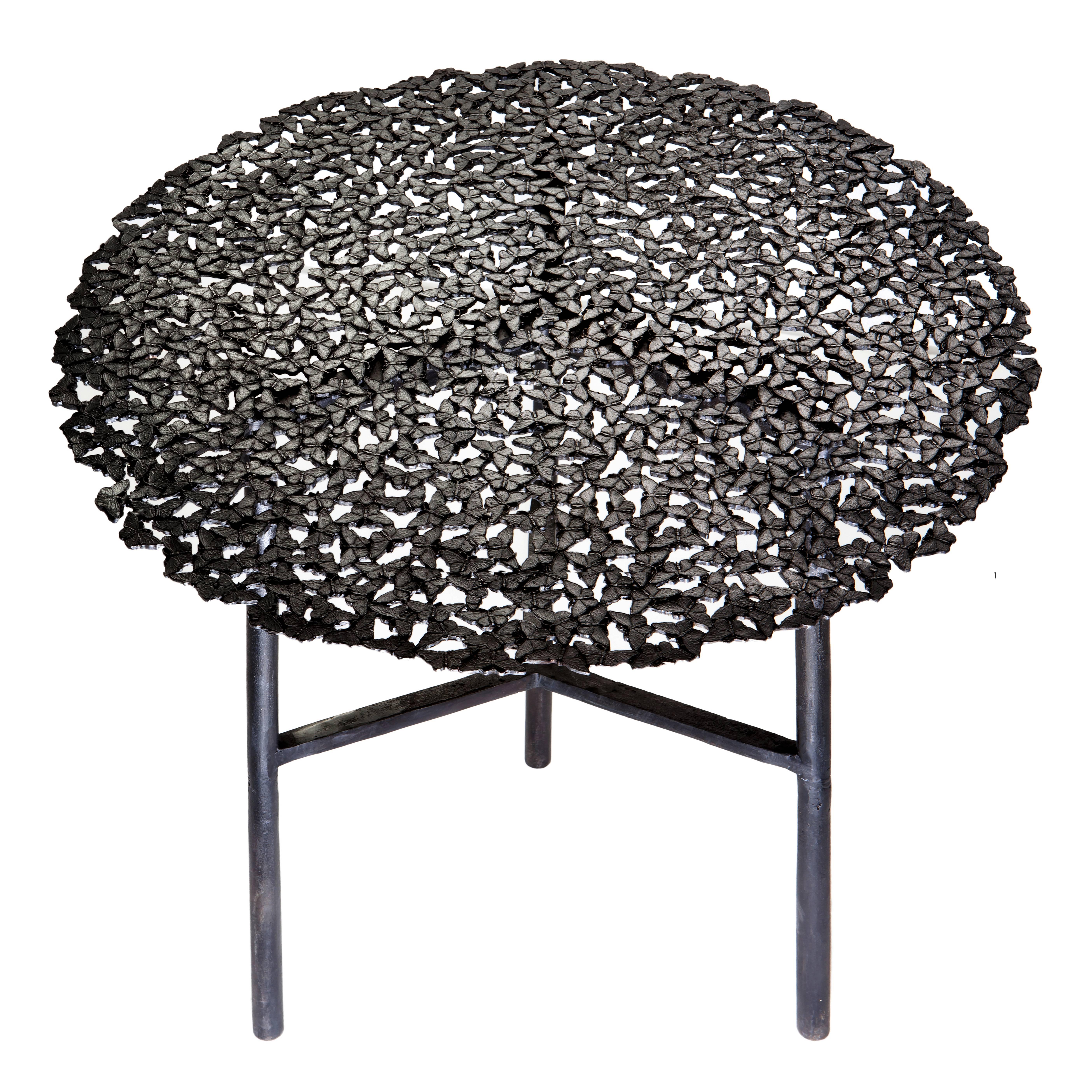 Jean Blackened Bronze Lost Wax Cast Butterfly Indoor or Outdoor Side Table