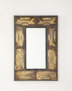 Jean Blazy Etched Brass Mirror, France 1950's