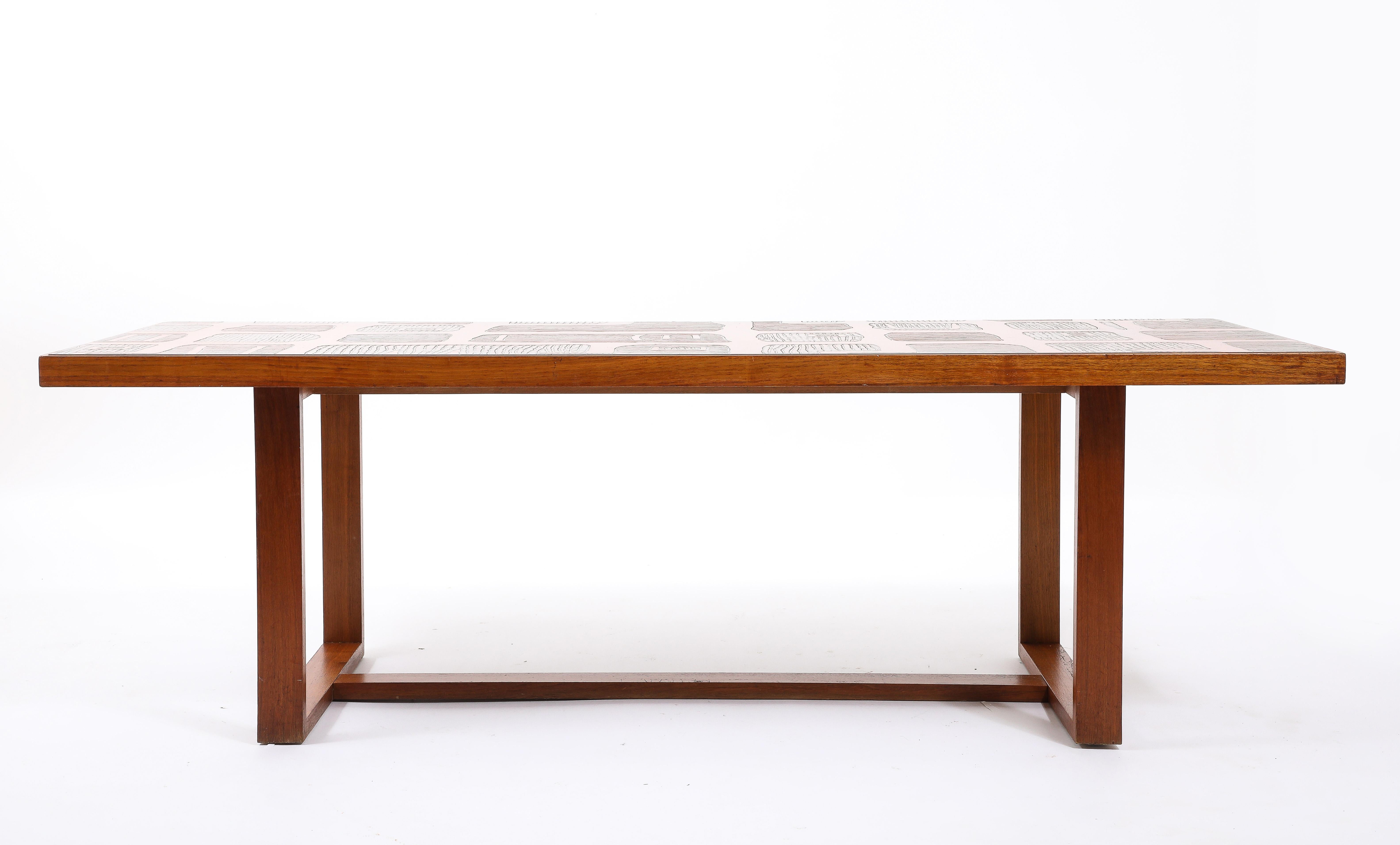 Jean Blazy Etched Copper & Elm Coffee Table, France 1950's For Sale 4