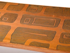 Jean Blazy Etched Copper & Elm Coffee Table, France 1950's