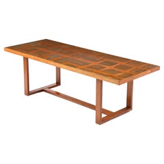 Jean Blazy Etched Copper & Elm Coffee Table, France 1950's