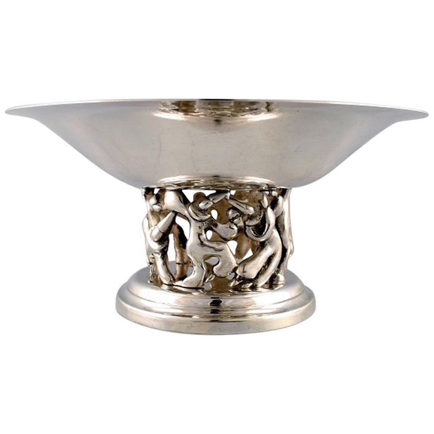 Jean Boggio for Roux-Marquiand, France Large Modernist Compote in Plated Silver