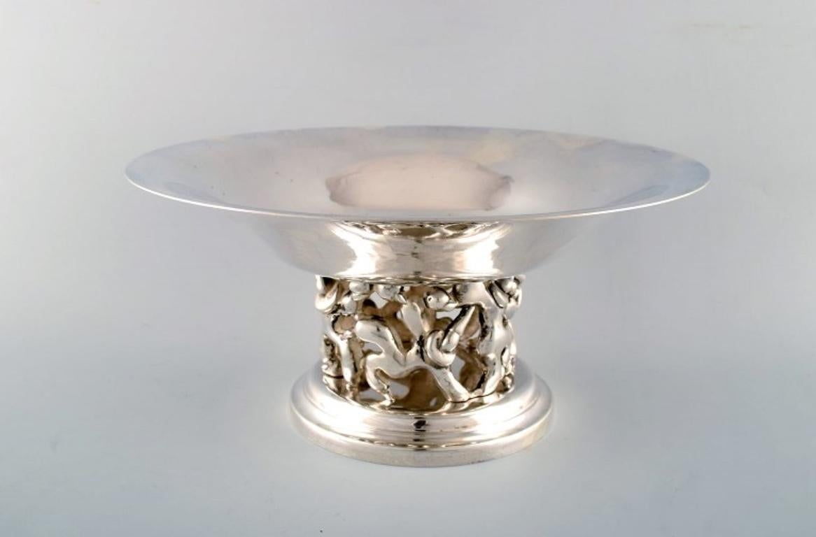 French Jean Boggio for Roux-Marquiand. Large modernist compote in plated silver For Sale