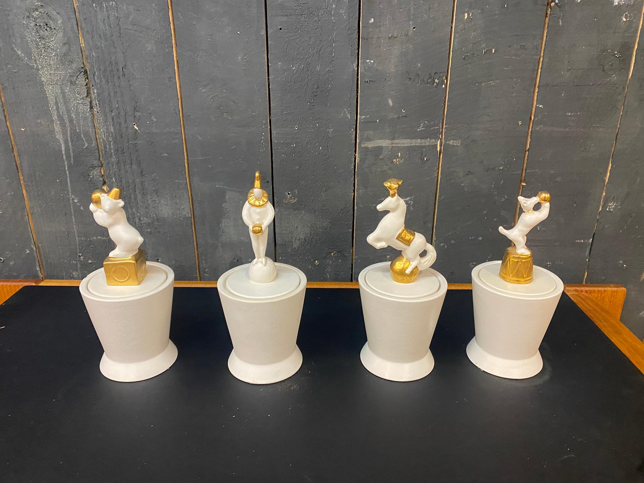 Jean bOGGIO, suite of 4 covered pots on the theme of the circus, Edition Les Héritiers France.