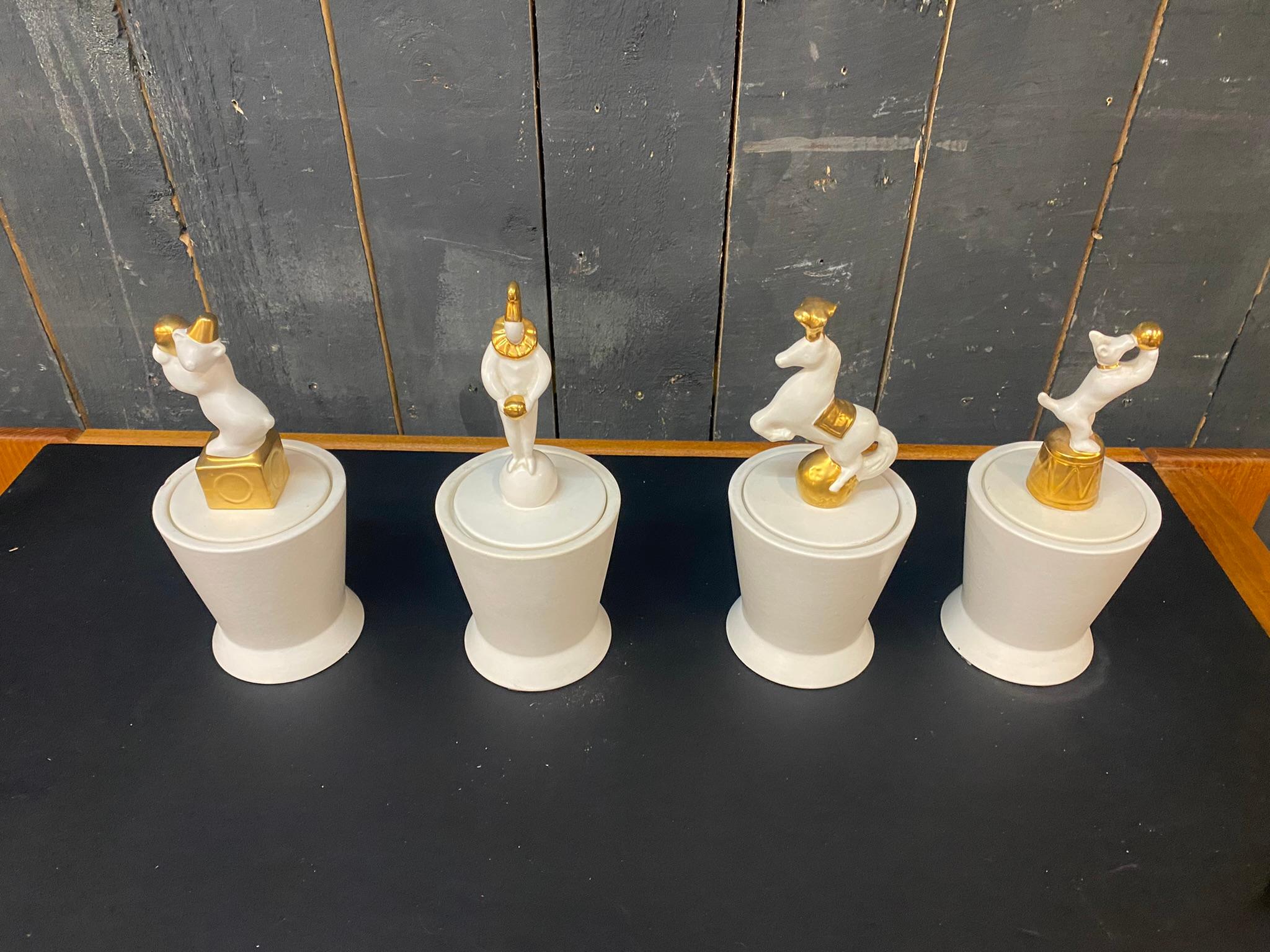 Modern Jean Boggio, Suite of 4 Covered Pots on the Theme of the Circus For Sale