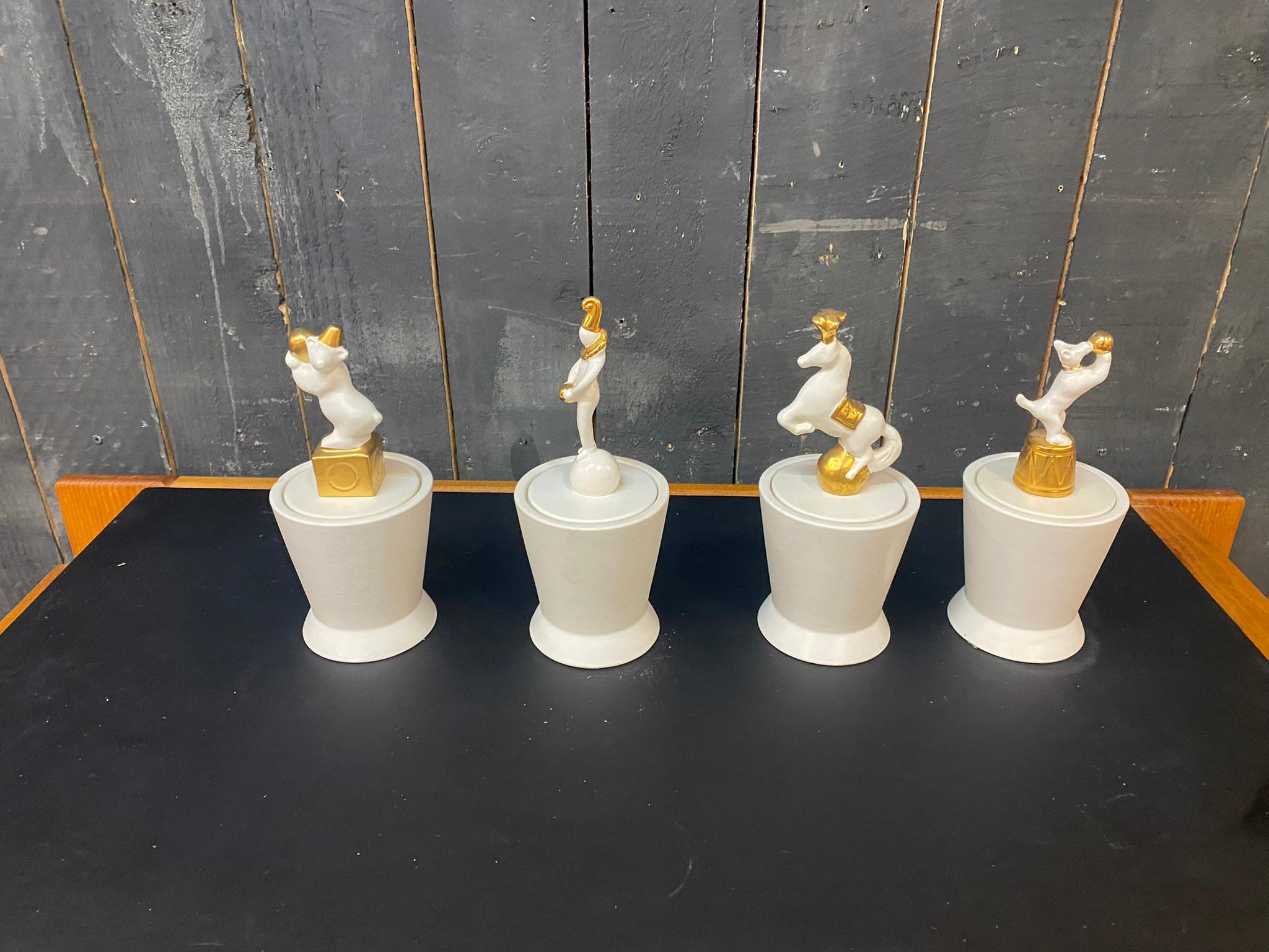 French Jean Boggio, Suite of 4 Covered Pots on the Theme of the Circus For Sale