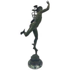 Jean Bologna Mercury in Bronze over Green Portoro Marble