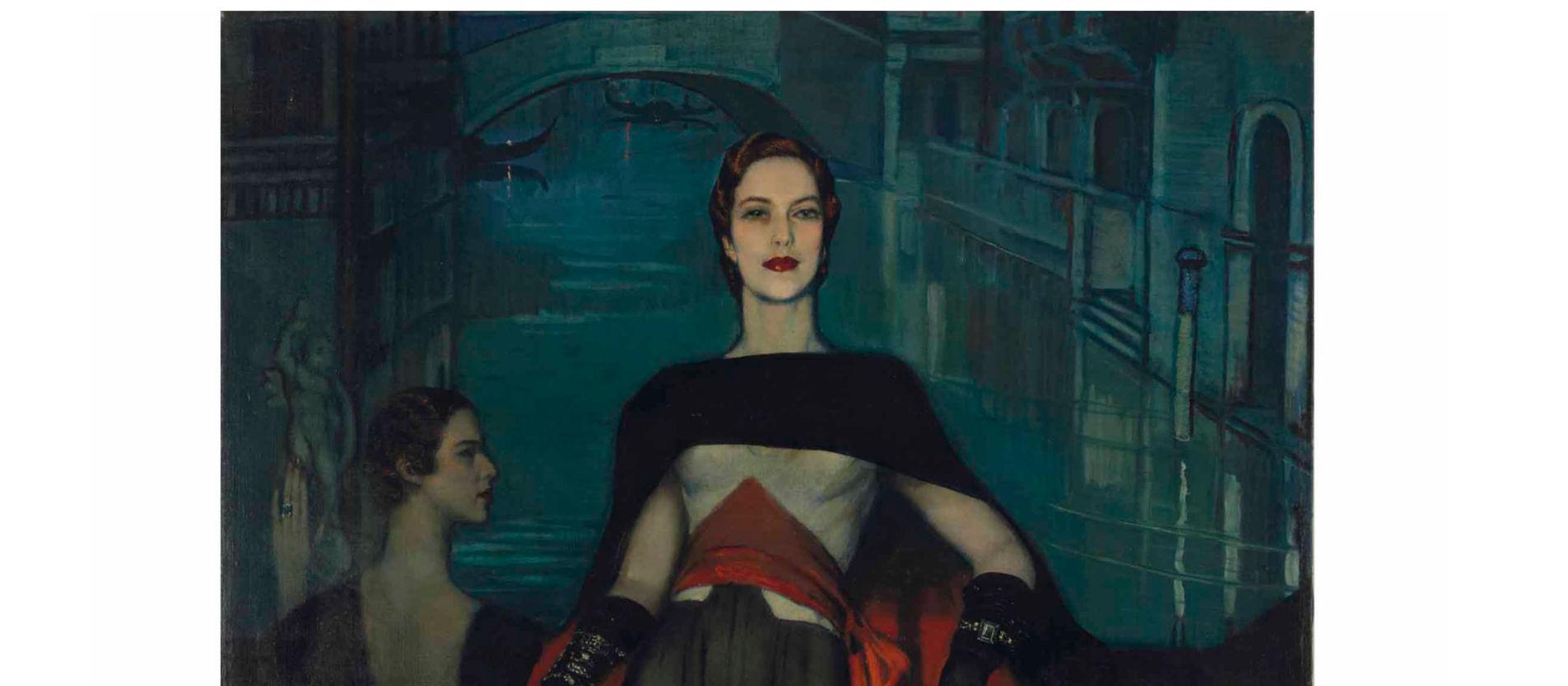 Unser sehr großes Porträt von Jean Bonnardel (1899-1952), Gräfin Madeleine de Montgomery, von Federico Armando Beltran Masses (1885-1949) misst 77 3/8 x 52 1/4 Zoll, 196,5 x 132,6 cm. Der Rahmen misst 90 x 63 1/2 Zoll; 229 x 161 cm. Rechts unten