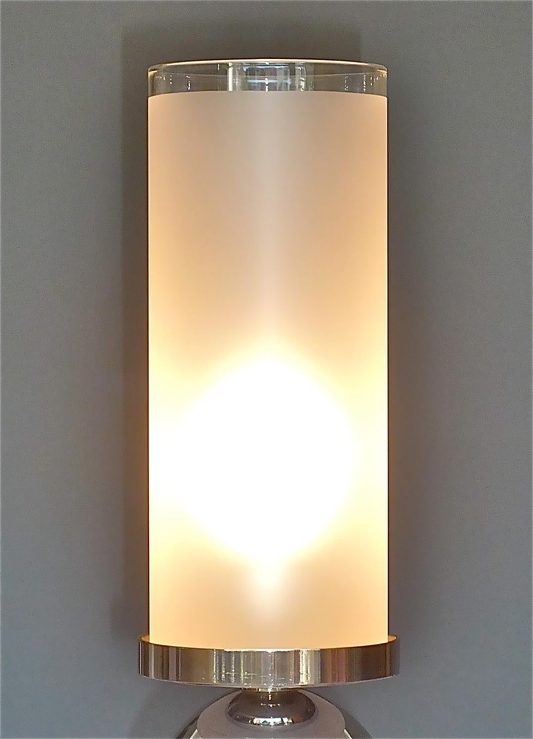 Lampe de bureau moderniste Jean Boris Lacroix chromée avec tube en verre Perzel Desny, années 1930 en vente 1