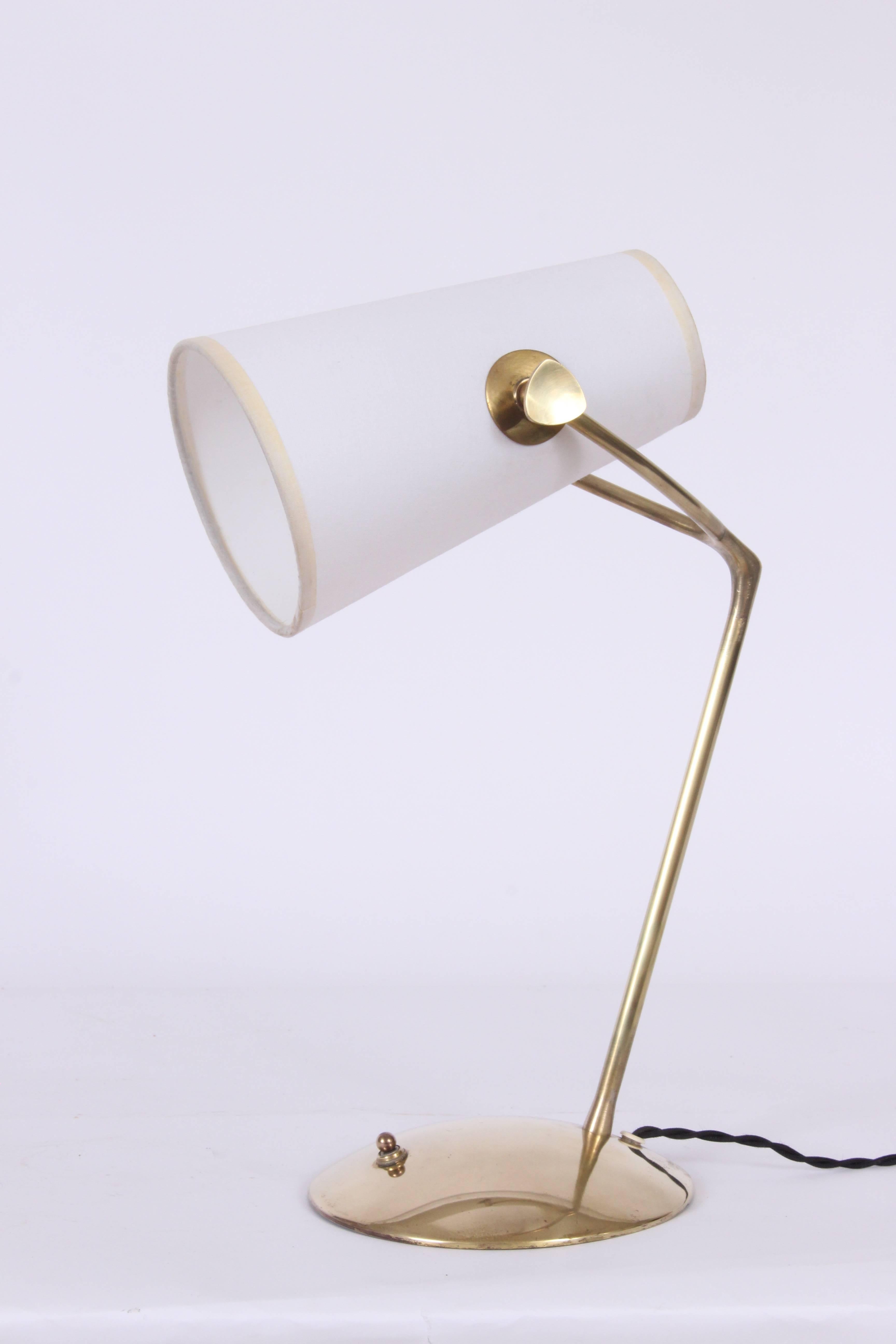 Mid-Century Modern Jean Boris Lacroix Brass Desk Lamp with White Paper Shade, 1950s