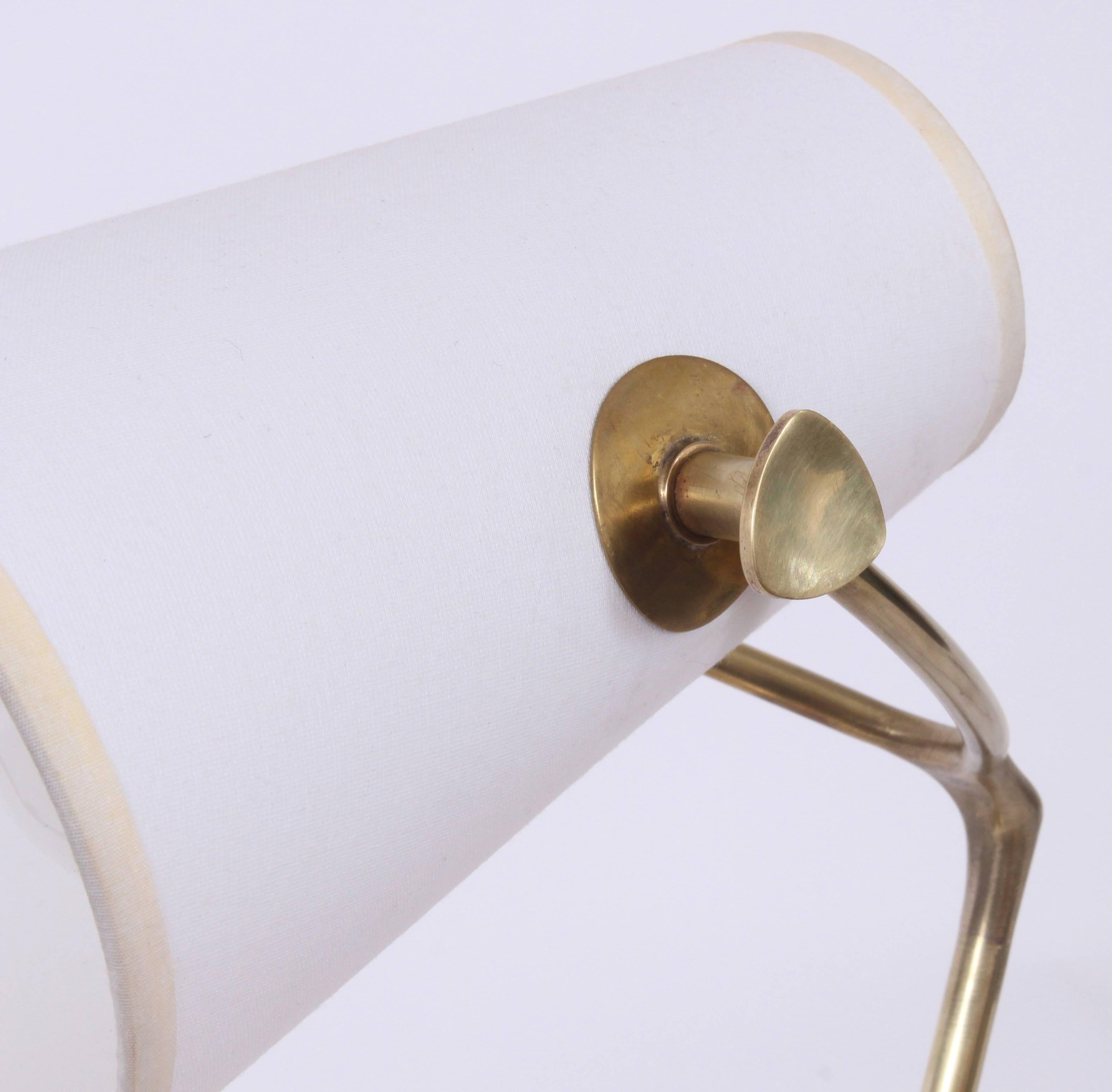 French Jean Boris Lacroix Brass Desk Lamp with White Paper Shade, 1950s