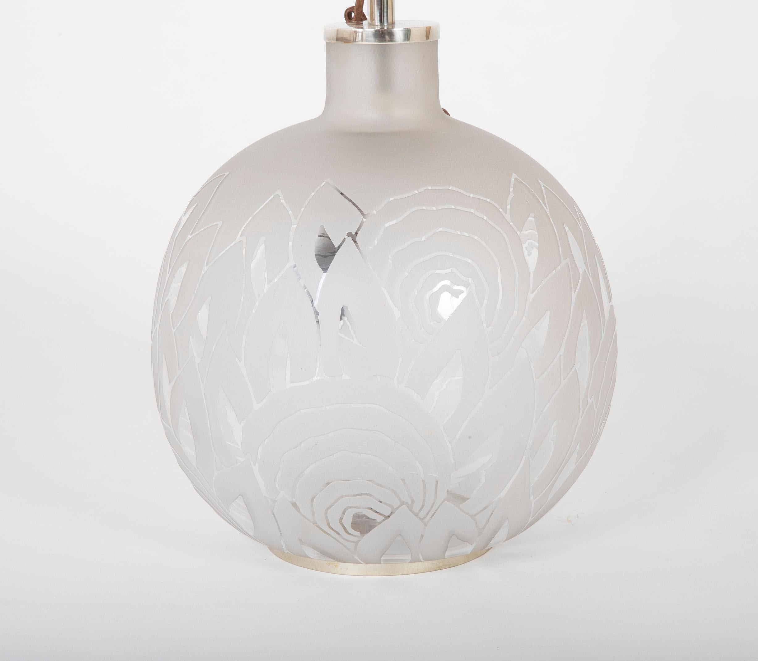 Jean Boris Lacroix Etched Glass Lamp in Rounded Form For Sale 2
