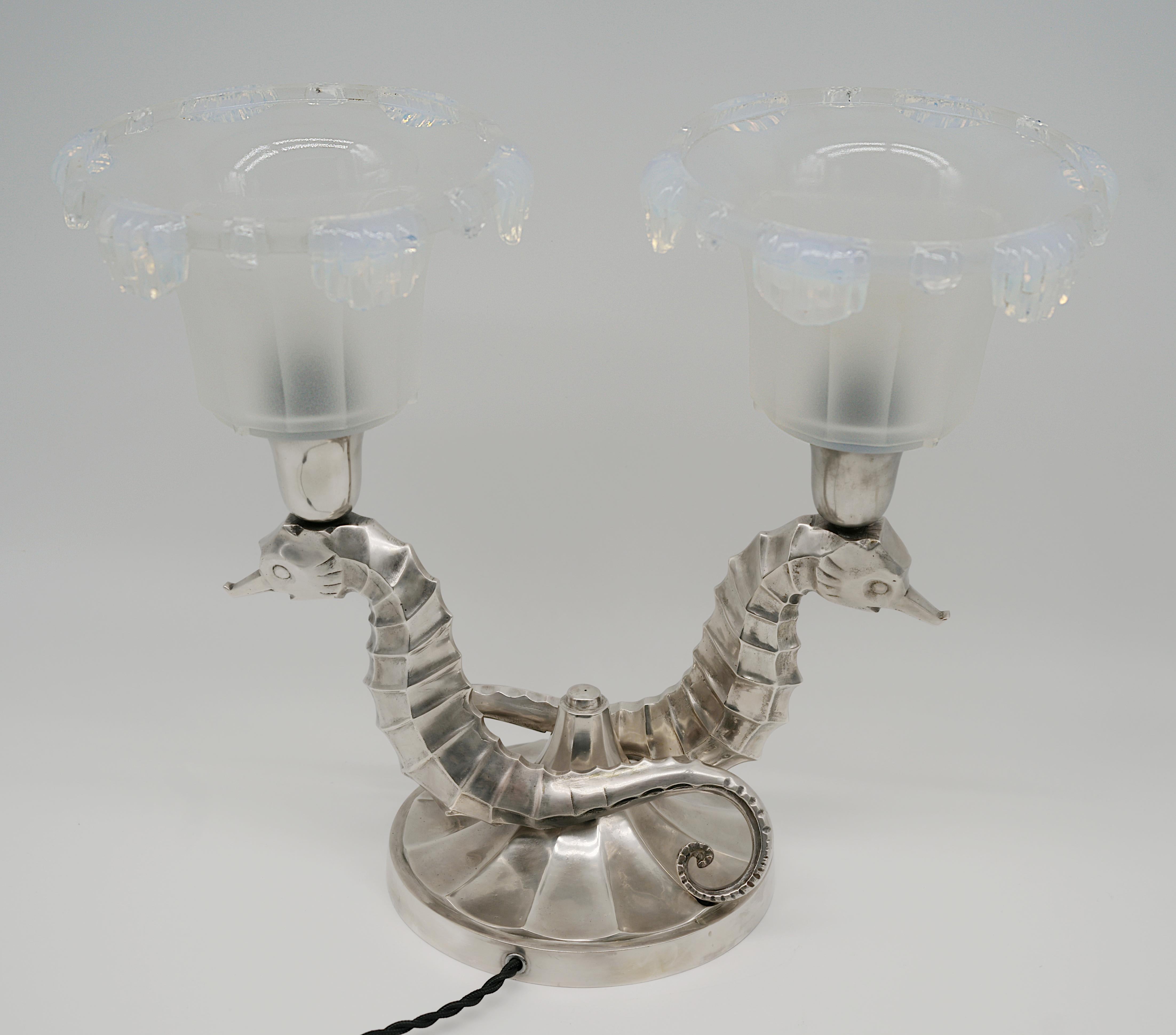 Jean Boris Lacroix French Art Deco Pair of Seahorse Table Lamps, 1930s For Sale 5