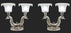 Jean Boris Lacroix French Art Deco Pair of Seahorse Table Lamps, 1920