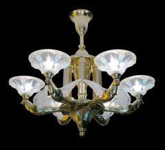 Gran araña francesa Art Déco de pájaros, Jean Boris Lacroix, 1920