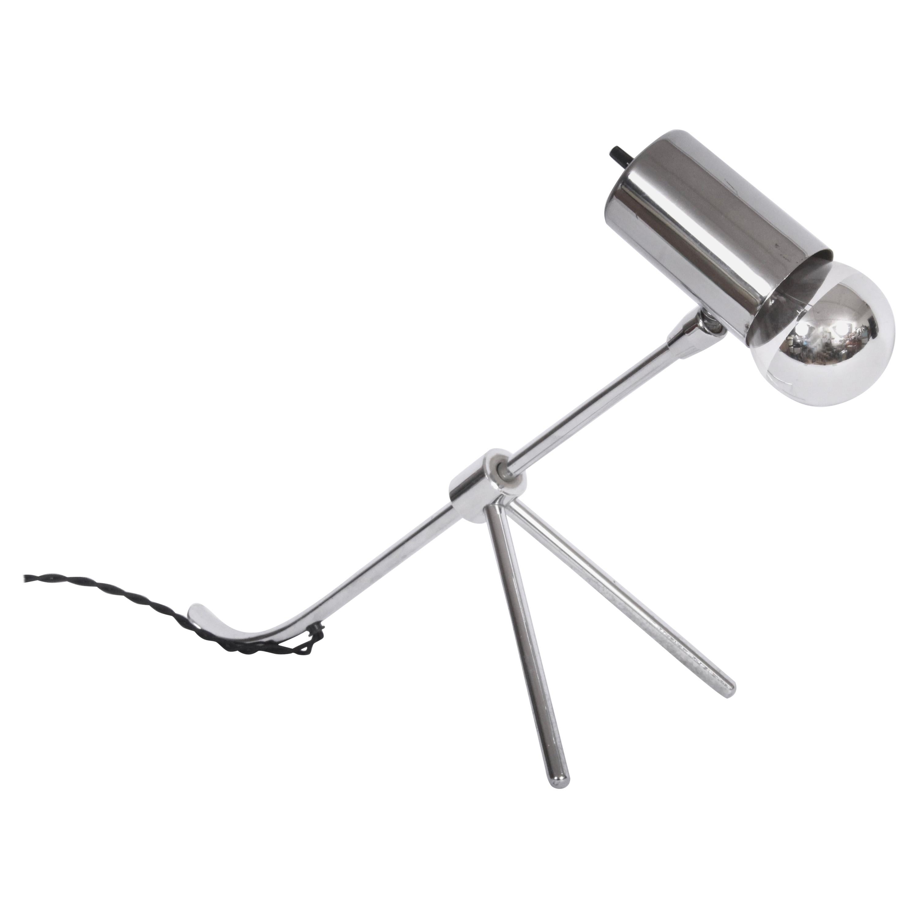 Jean Boris Lacroix Style Nickel-Plate Tripod Desk Lamp, 1960s