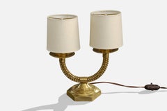 Jean Boris Lacroix, Lámpara de mesa, latón, tela, Francia, años 40