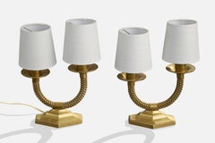 Jean Boris Lacroix, Table Lamp, Brass, Fabric, France, 1940s